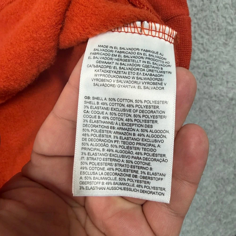 The North Face Mens Orange Crewneck Fleece Lined Logo Patch Sweatshirt Large EUC